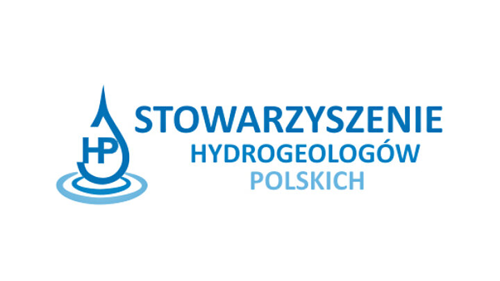 On the left, a drop symbol with the letters HP. On the right, blue text "POLISH HYDROGEOLOGISTS ASSOCIATION"